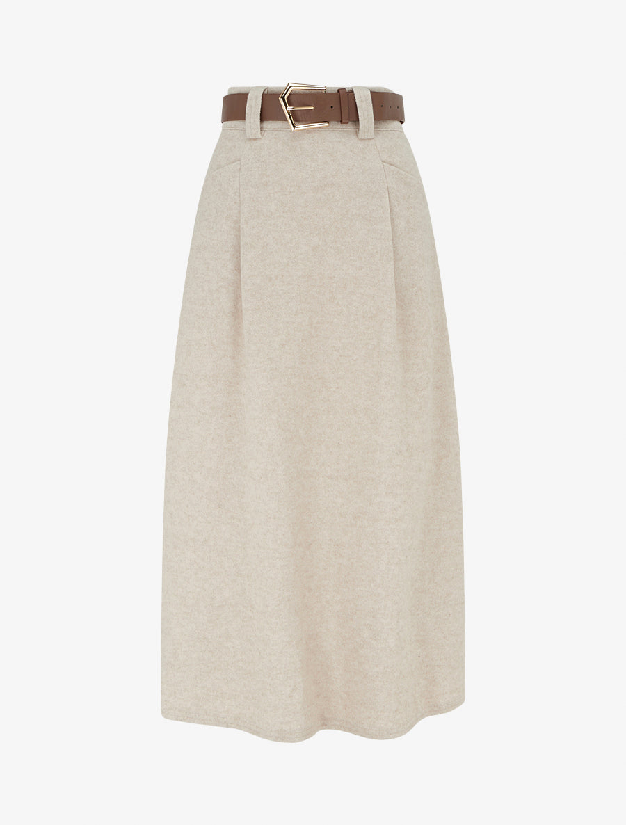 Jupe longue évasée en flanelle - Beige - 1