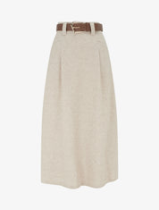 Jupe longue évasée en flanelle - Beige - 1