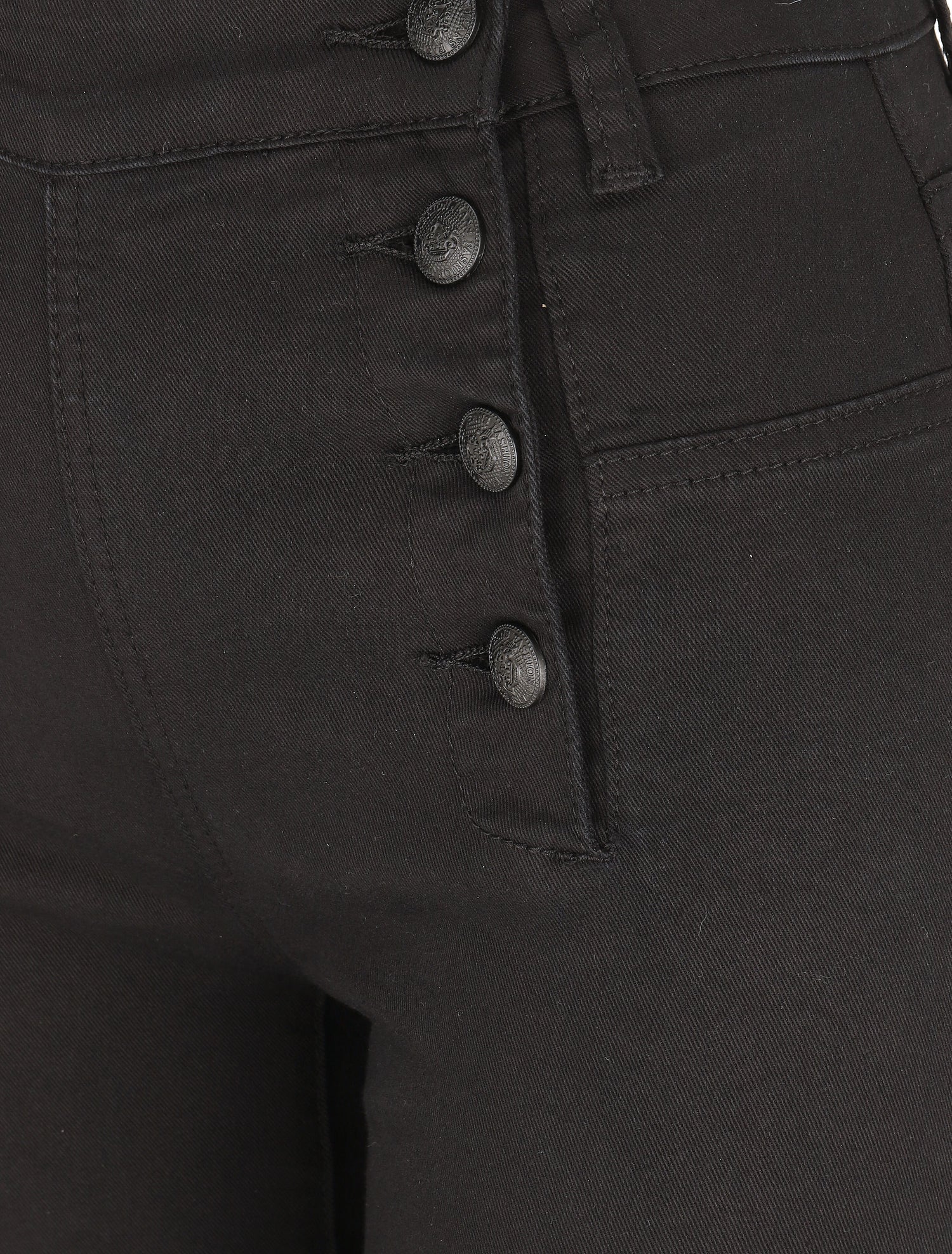 Jean à fermeture boutonnée sur les côtés coupe droite - Noir - 3