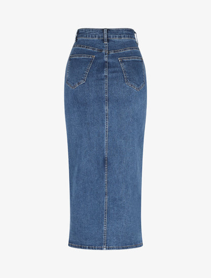 Jupe en jean taille haute fendue - Bleu