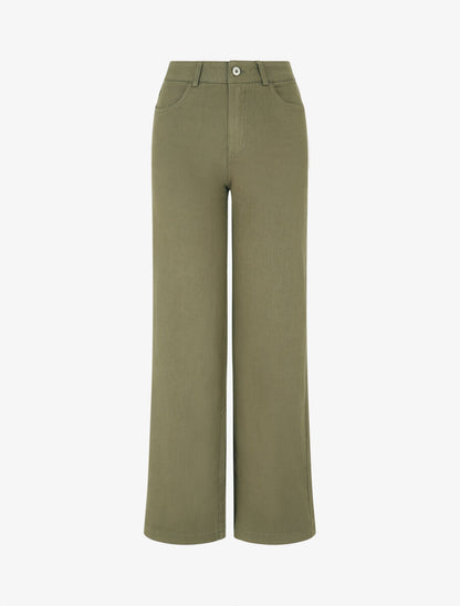 Jean wide leg taille haute coupe droite - Kaki - 4