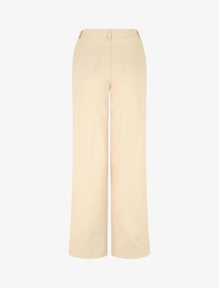 Jean wide leg taille haute coupe droite - Beige - 2