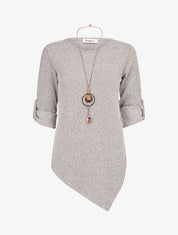 Pull long asymétrique et lamé - Gris foncé - 1