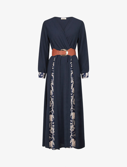 Robe longue à pans imprimé baroque - Marine - 4