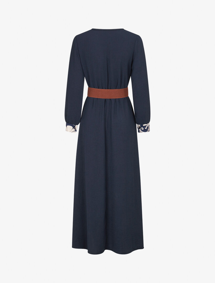 Robe longue à pans imprimé baroque - Marine - 2