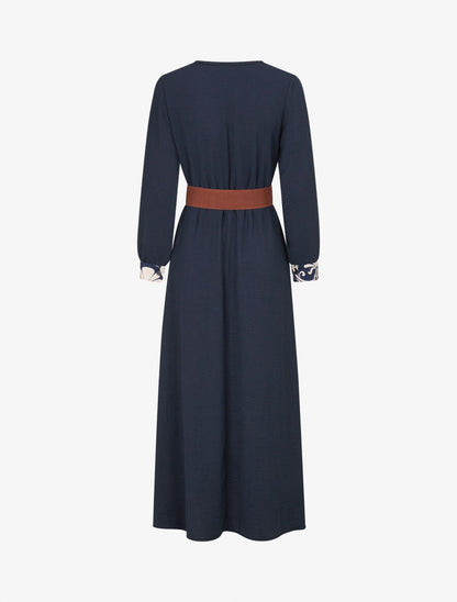 Robe longue à pans imprimé baroque - Marine - 2