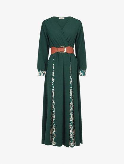 Robe longue à pans imprimé baroque - Vert - 5