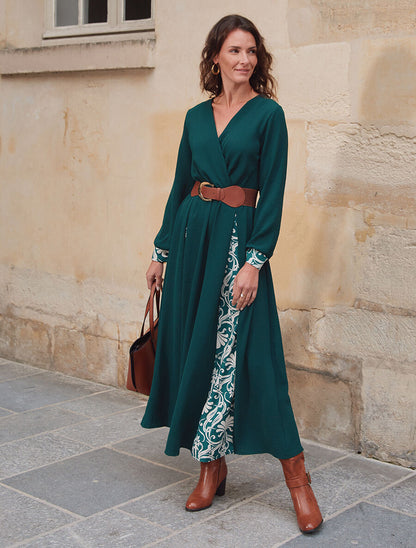 Robe longue à pans imprimé baroque - Vert - 4