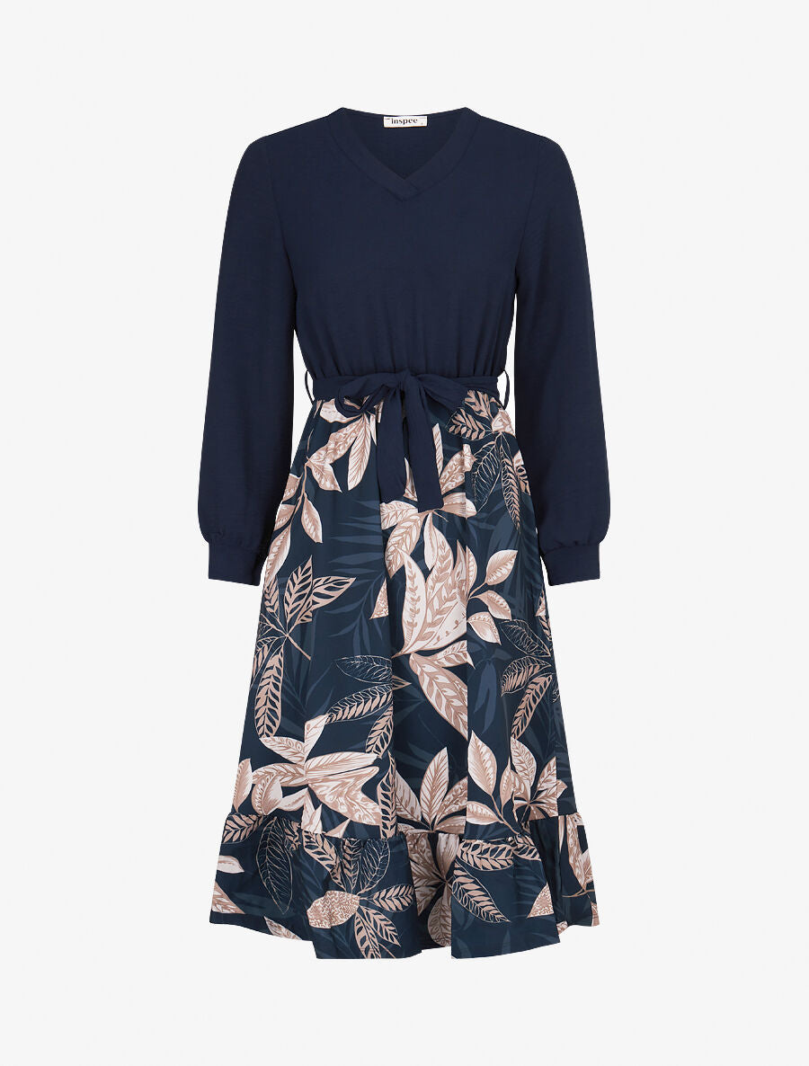 Robe patineuse à jupe imprimé tropical - Marine - 5