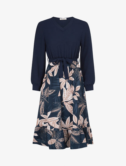 Robe patineuse à jupe imprimé tropical - Marine - 5