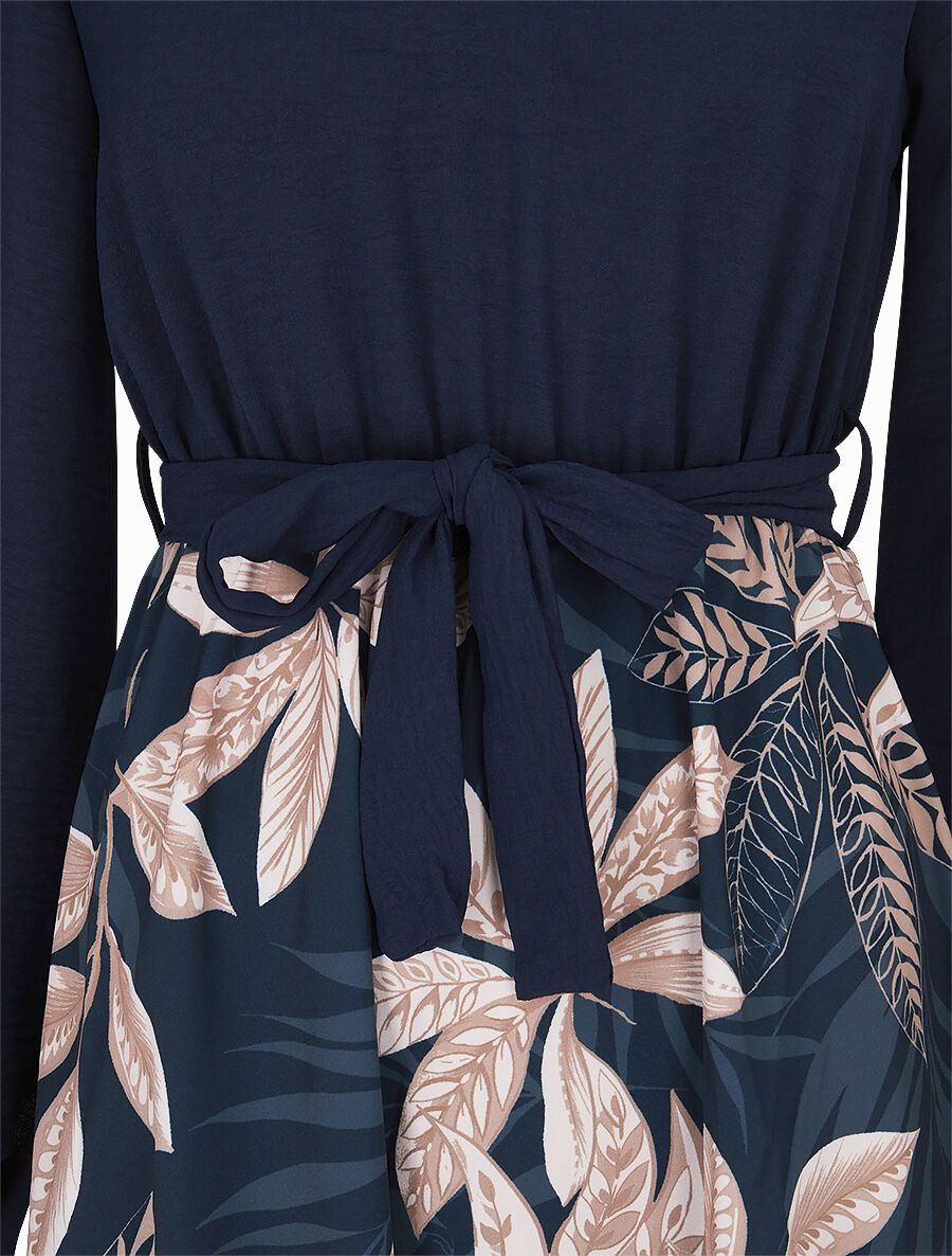 Robe patineuse à jupe imprimé tropical - Marine - 3