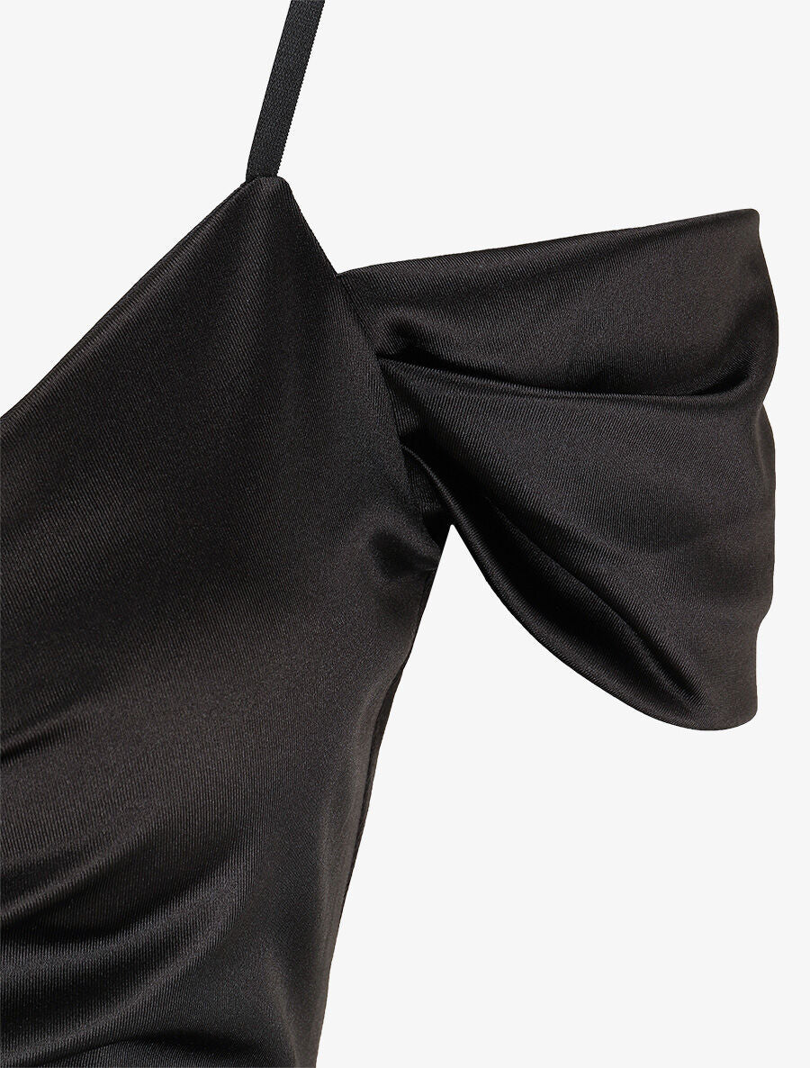 Robe longue fendue à épaules dénudées - Noir - 3