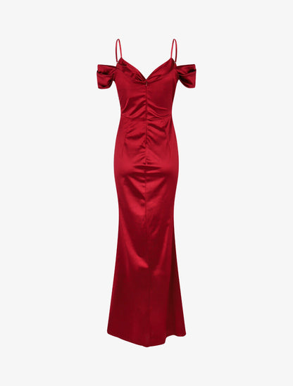 Robe longue fendue à épaules dénudées - Bordeaux - 2