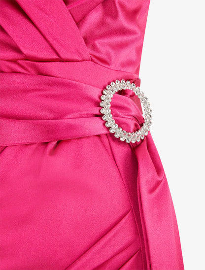 Robe de soirée à boucle en strass - Fushia - 3