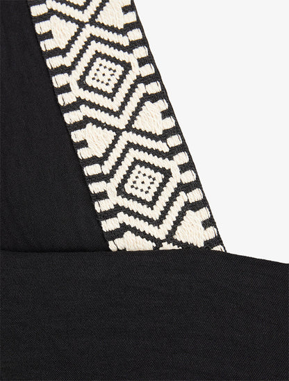 Top à col carré imprimé fantaisie - Noir - 3