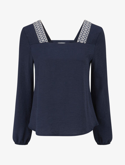 Top à col carré imprimé fantaisie - Marine - 5