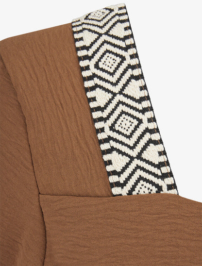 Top à col carré imprimé fantaisie - Taupe - 3