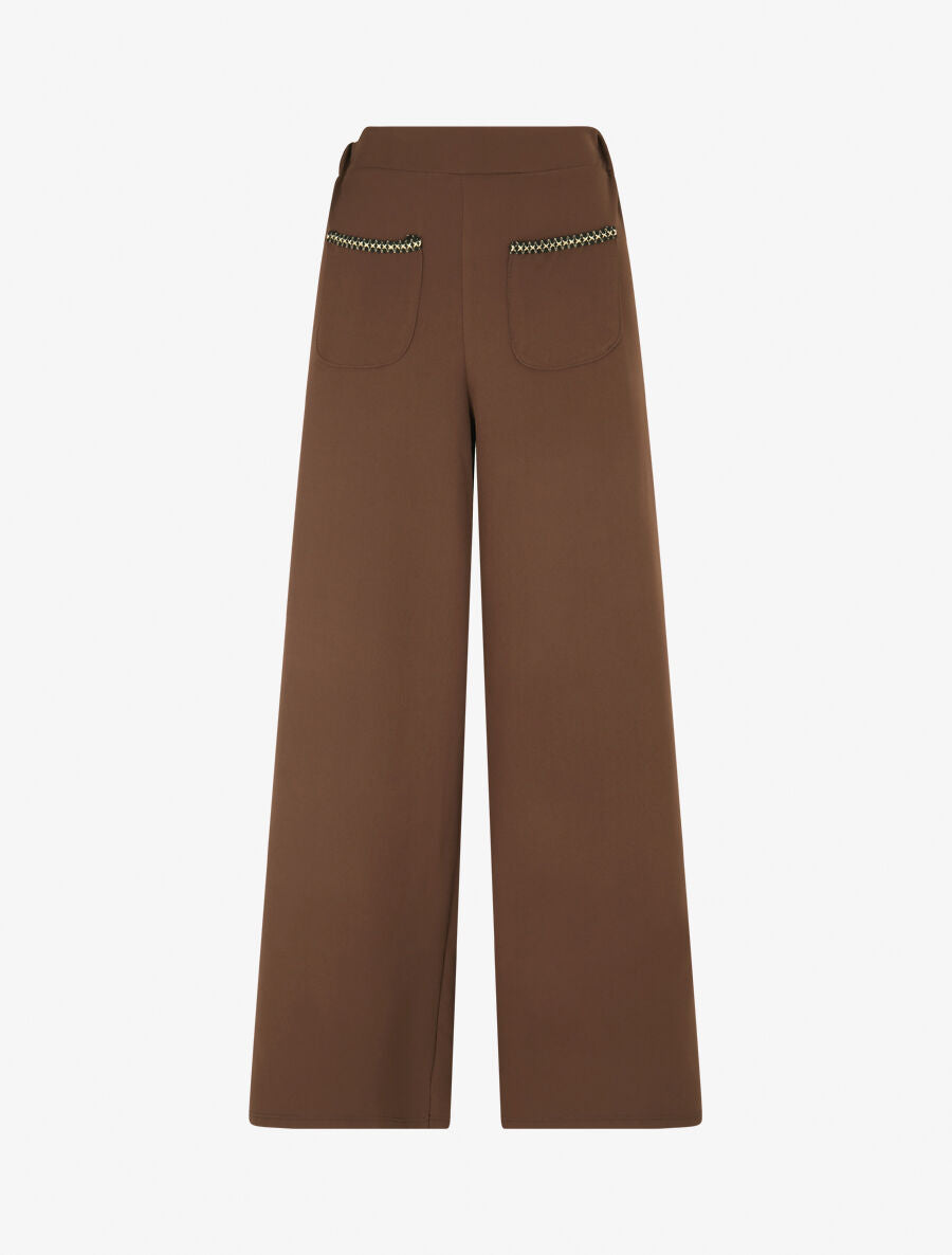 Pantalon droit à poches brodées - Marron - 1