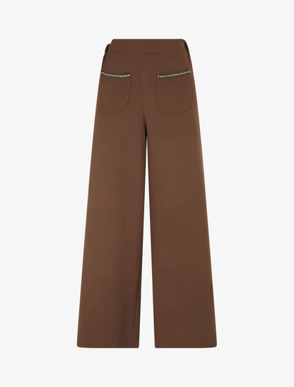 Pantalon droit à poches brodées - Marron - 1