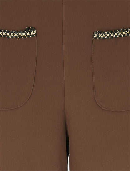 Pantalon droit à poches brodées - Marron - 3