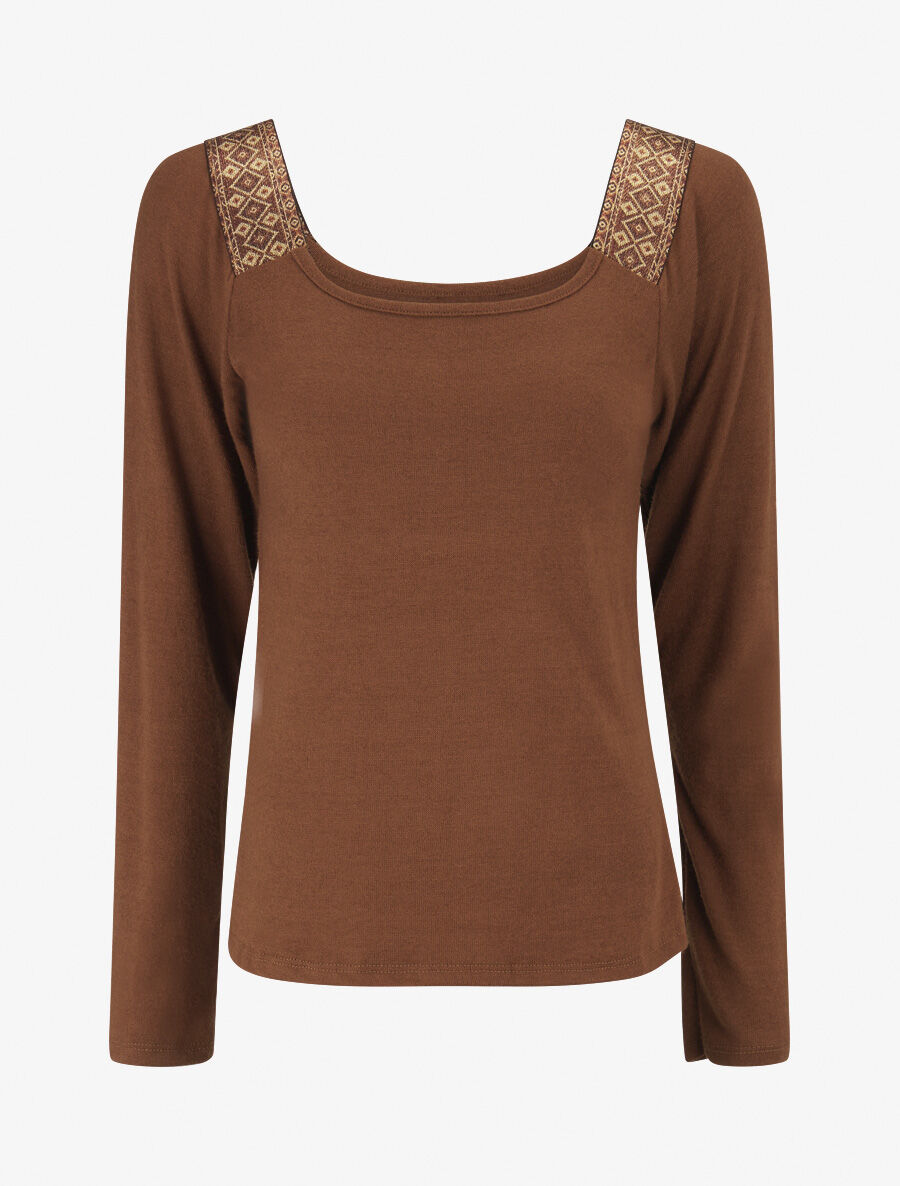 Top à col carré imprimé irisé - Camel - 1