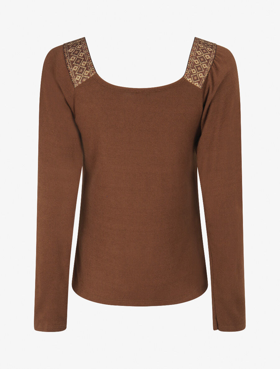 Top à col carré imprimé irisé - Camel - 2