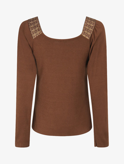 Top à col carré imprimé irisé - Camel - 2