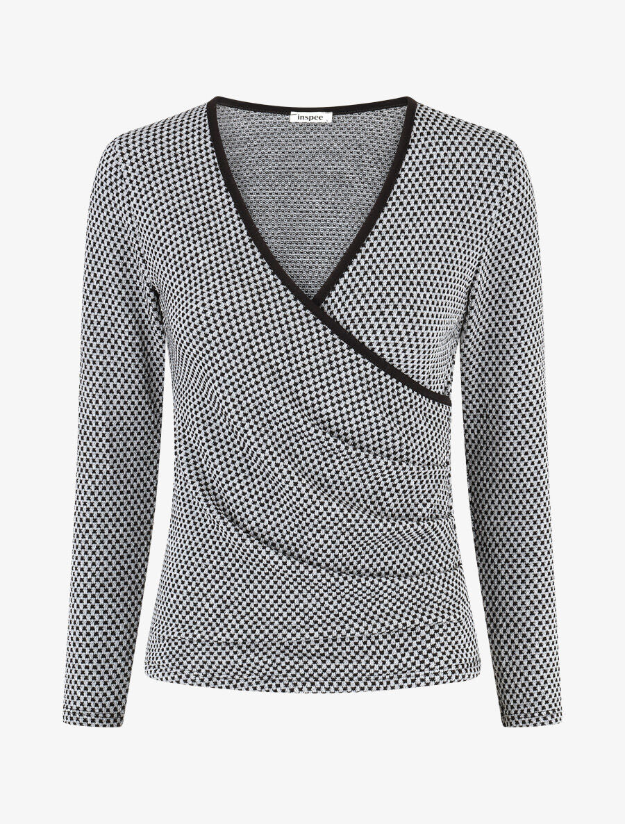 Pull imprimé fantaisie à col cache-coeur - Noir - 1