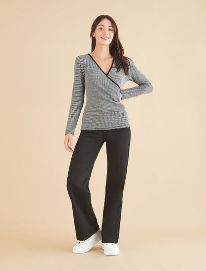 Pull imprimé fantaisie à col cache-coeur - Noir - 4