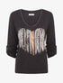 Pull fin à flocage coeur et strass - Noir - 1