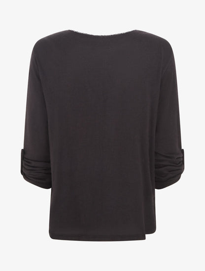 Pull fin à flocage coeur et strass - Noir - 2