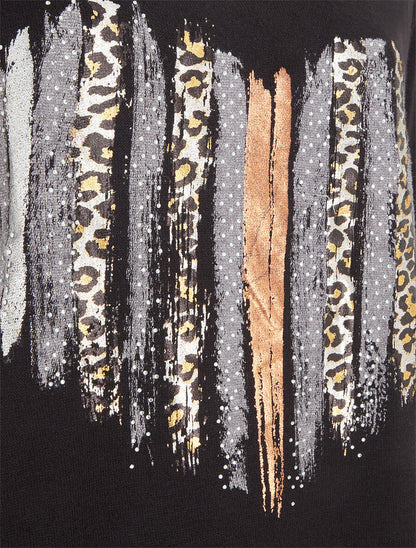 Pull fin à flocage coeur et strass - Noir - 3