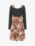 Robe bimatière à col à bandes élastiquées stylisées - Marron - 1