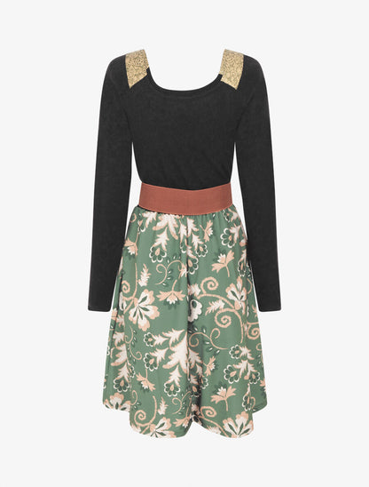 Robe bimatière à col à bandes élastiquées stylisées - Kaki - 2