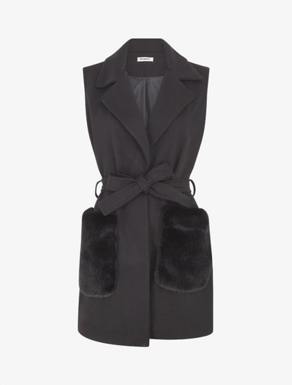 Veste à empiècement fourrure synthétique effet fausses poches - Noir - 4