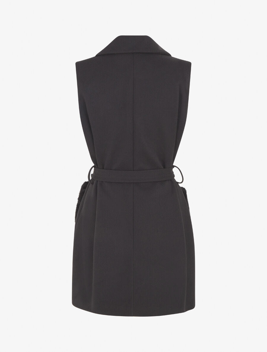 Veste à empiècement fourrure synthétique effet fausses poches - Noir - 2