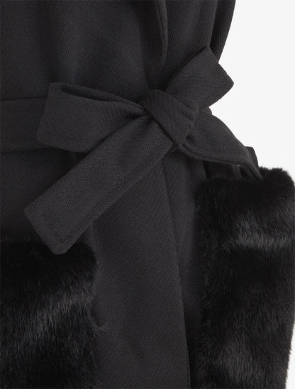 Veste à empiècement fourrure synthétique effet fausses poches - Noir - 3