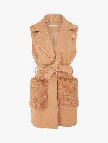 Veste à empiècement fourrure synthétique effet fausses poches - Camel - 4