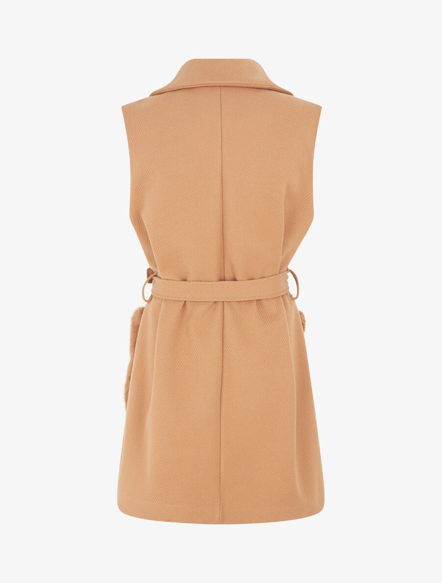 Veste à empiècement fourrure synthétique effet fausses poches - Camel - 2