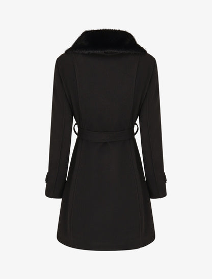 Manteau uni à col en fourrure synthétique - Noir - 2