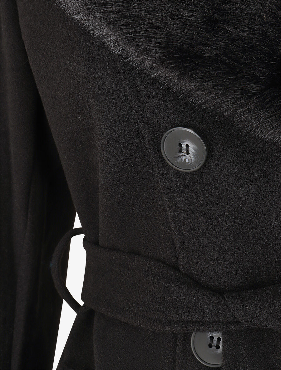 Manteau uni à col en fourrure synthétique - Noir - 3