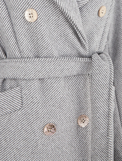 Manteau uni à boutons décoratifs - Gris - 3