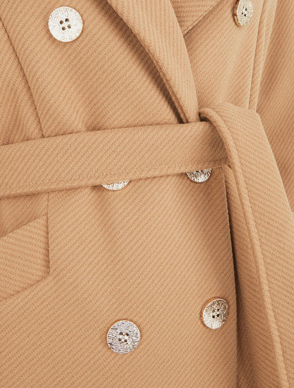 Manteau uni à boutons décoratifs - Camel - 3