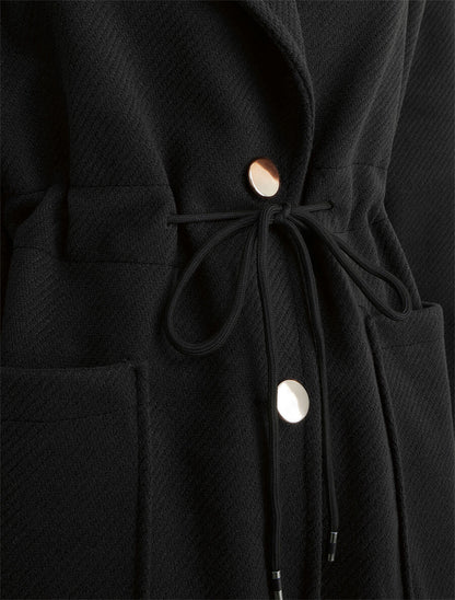 Manteau uni à cordons de serrage - Noir - 3