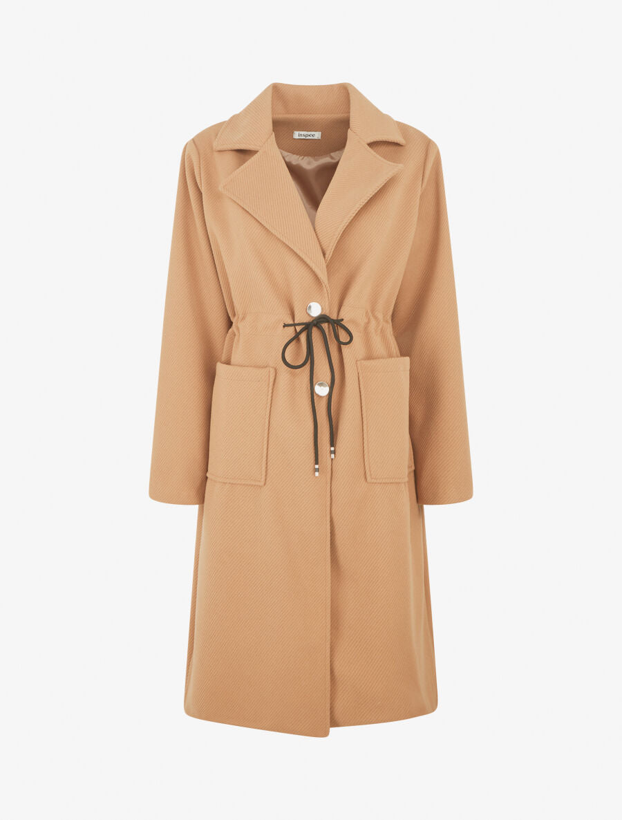 Manteau uni à cordons de serrage - Camel - 1