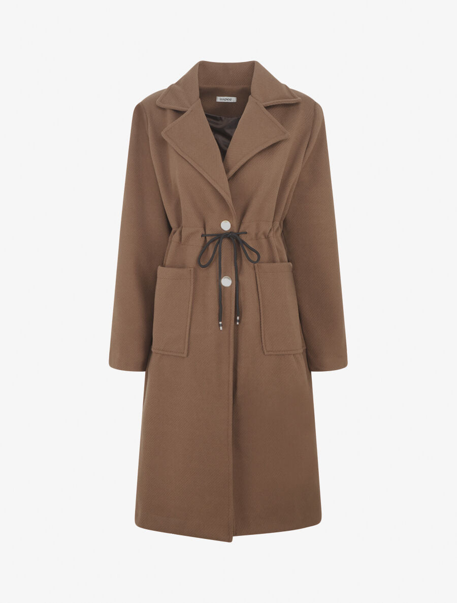 Manteau uni à cordons de serrage - Marron - 5