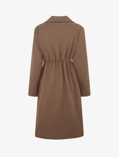Manteau uni à cordons de serrage - Marron - 2
