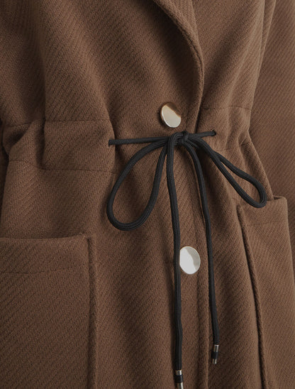 Manteau uni à cordons de serrage - Marron - 3