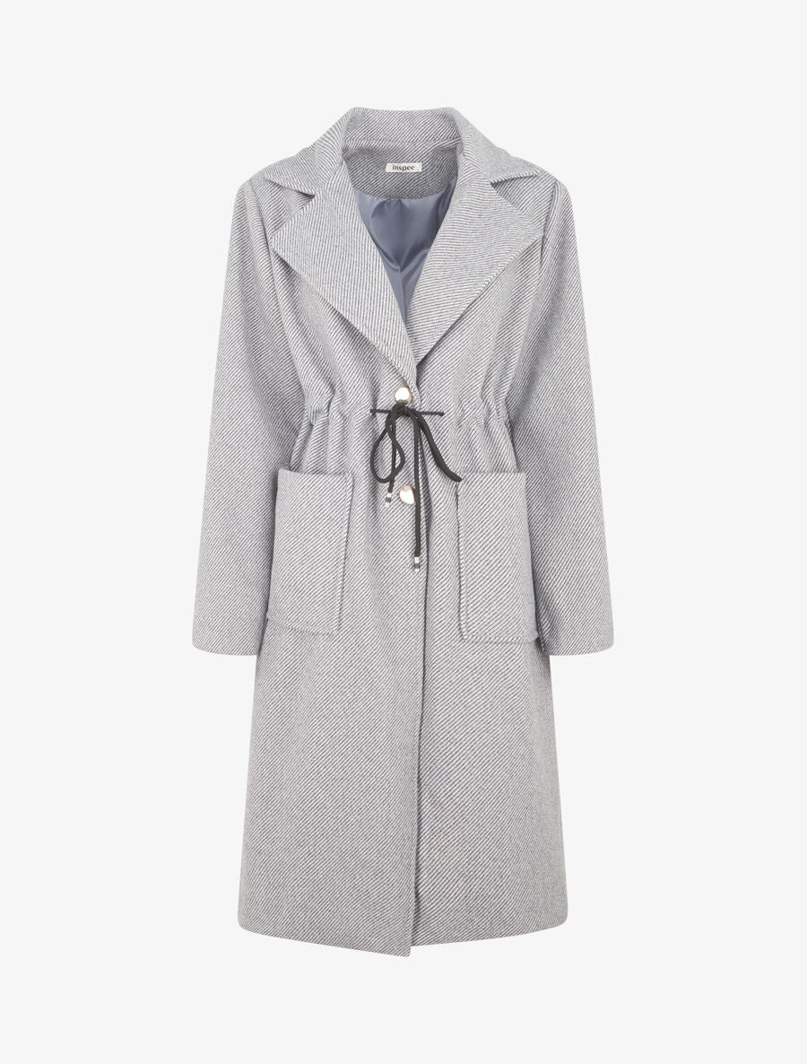 Manteau uni à cordons de serrage - Gris - 1