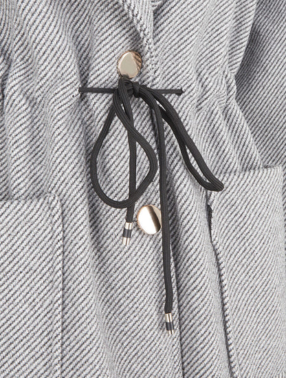 Manteau uni à cordons de serrage - Gris - 3